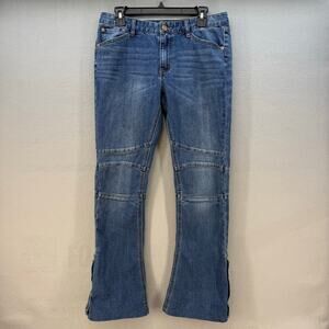 Free People Jeans Women's 29 (8) Blue Skylar Button Flare Moto Jeans